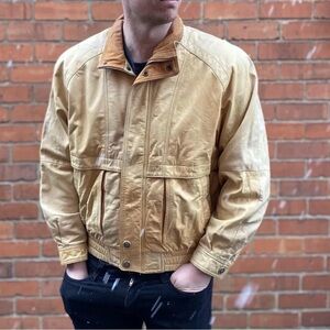 Wilsons Adventure Bound VTG Cream Yellow Leather Bomber Collared Pilot's Jacket